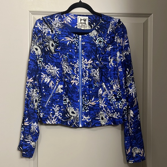 Jaase Jackets & Blazers - Jaase Boho Floral Cropped Blue Zipper Jacket EUC